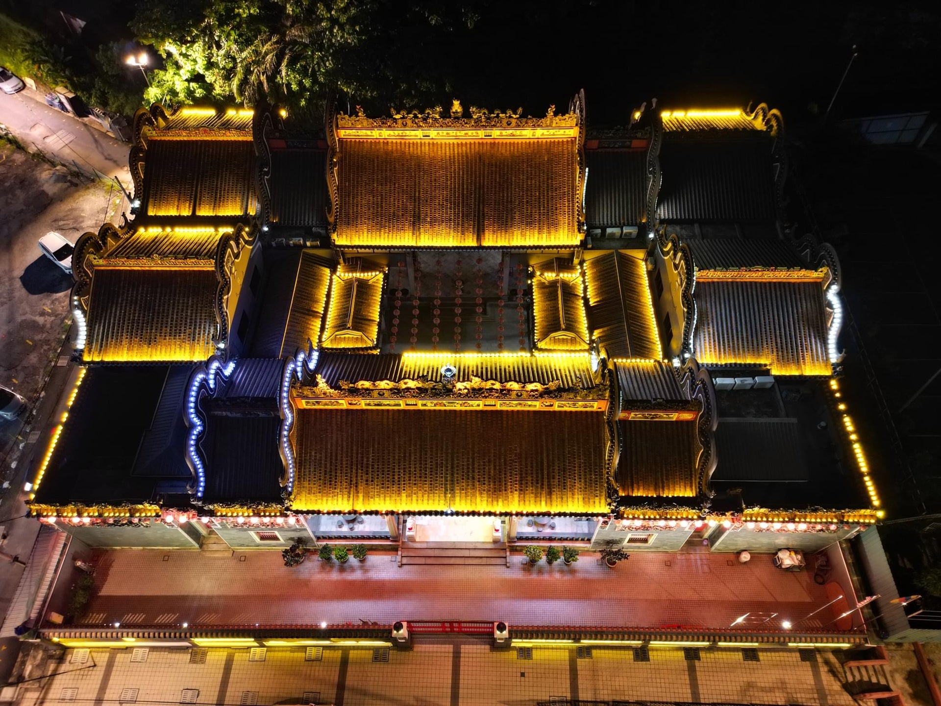Chinese Ancestral Hall Exterior at Night