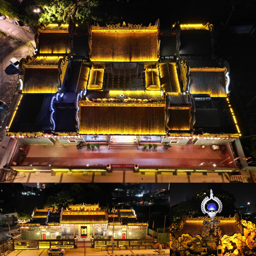 Chinese Ancestral Hall Exterior at Night