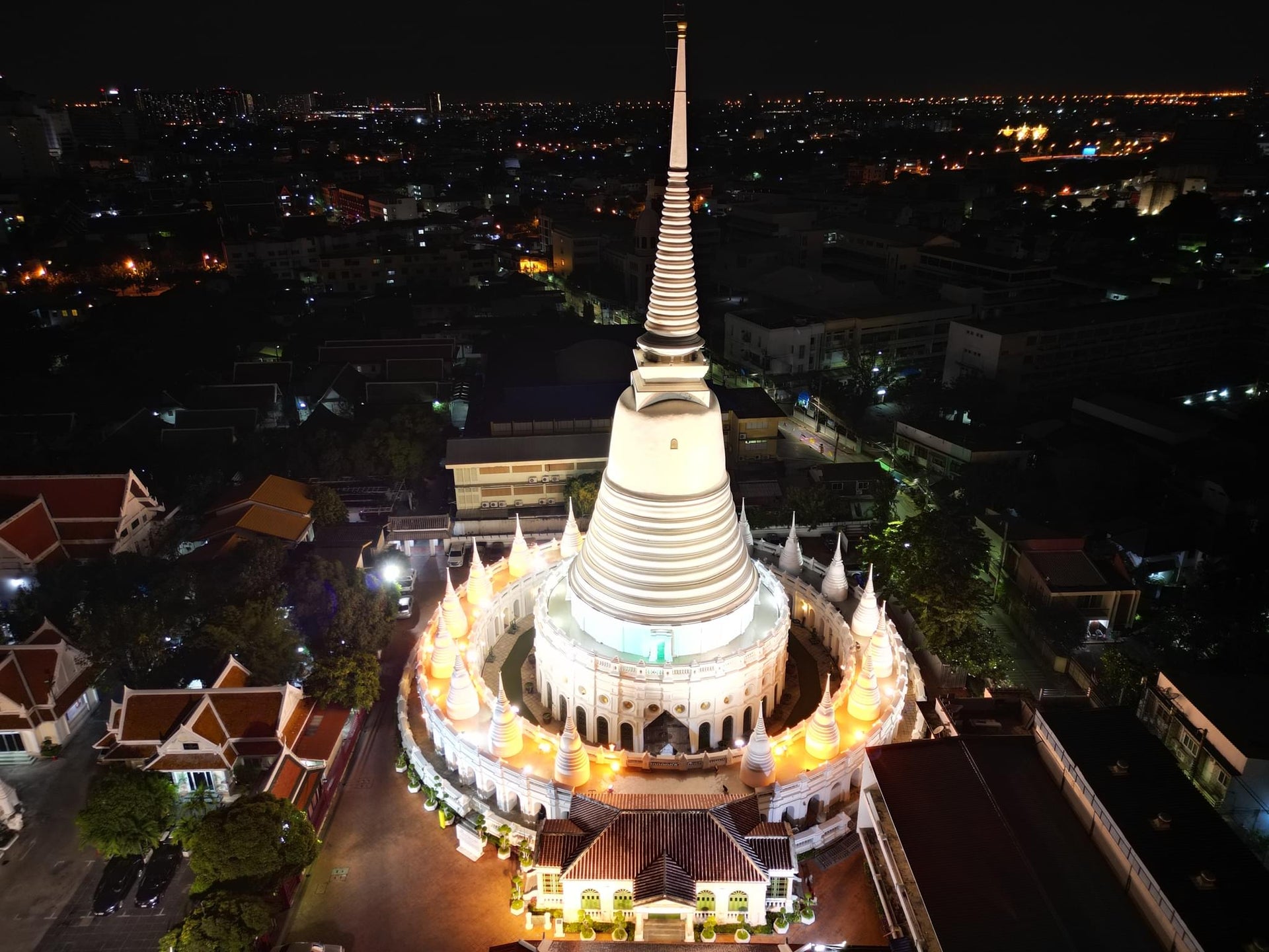 White Buddha Stupa at Night