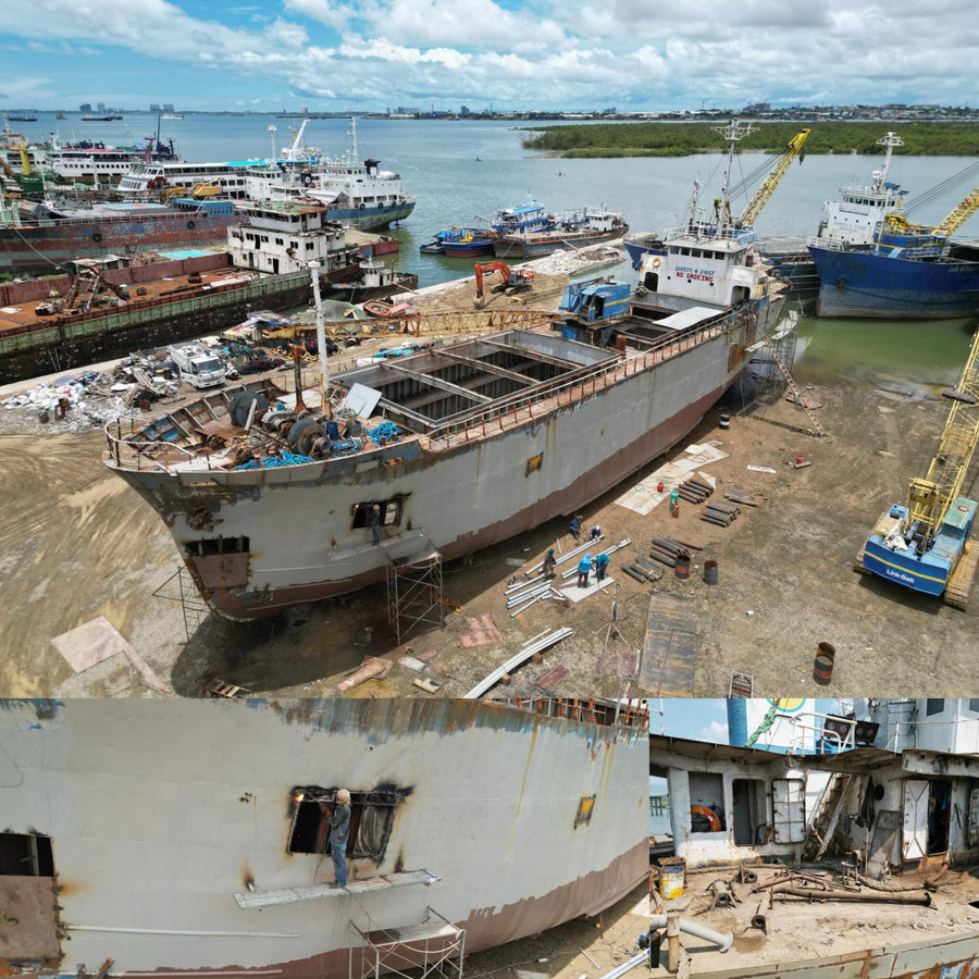 Makeshift Rusty Cargo Ship Repair