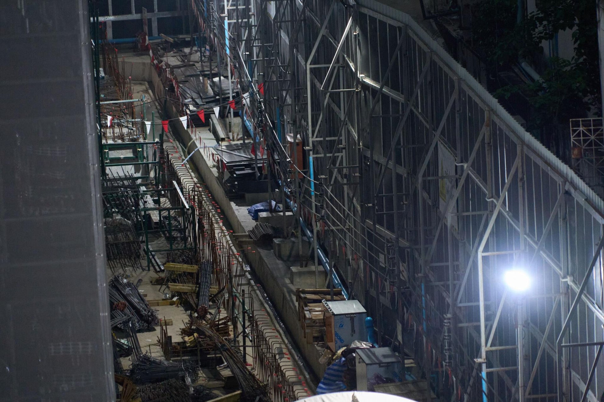 Asian Construction Site Exterior at Night