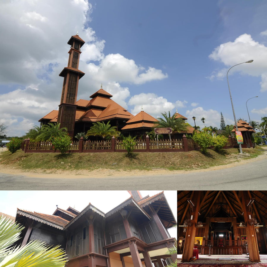 Wooden Mosque Interior and Exterior