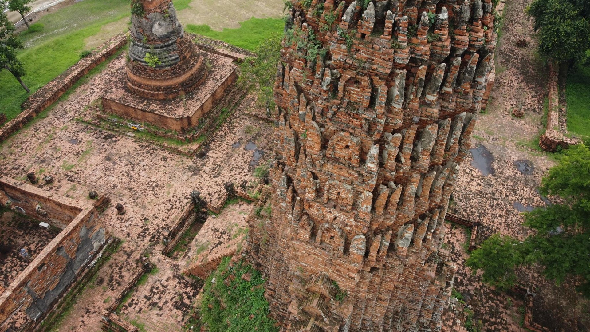 Overgrown Ruined Red Brick Buddhist Temple