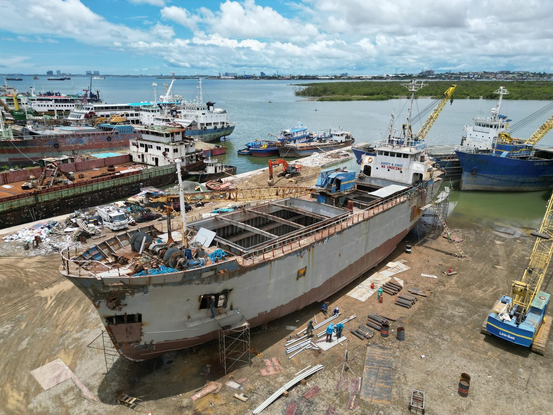 Makeshift Rusty Cargo Ship Repair