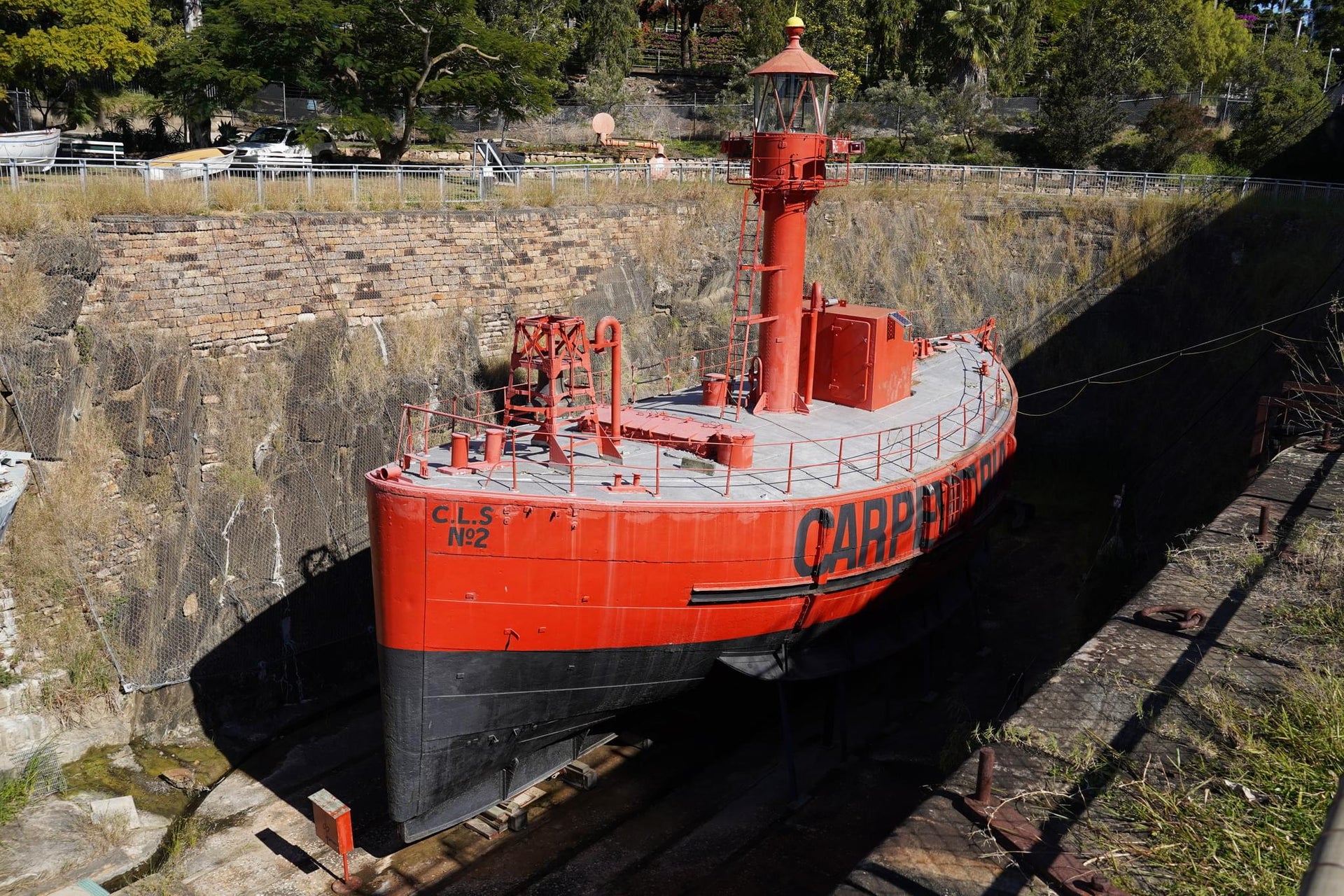 Floating Lighthouse Beacon in Dry Dock